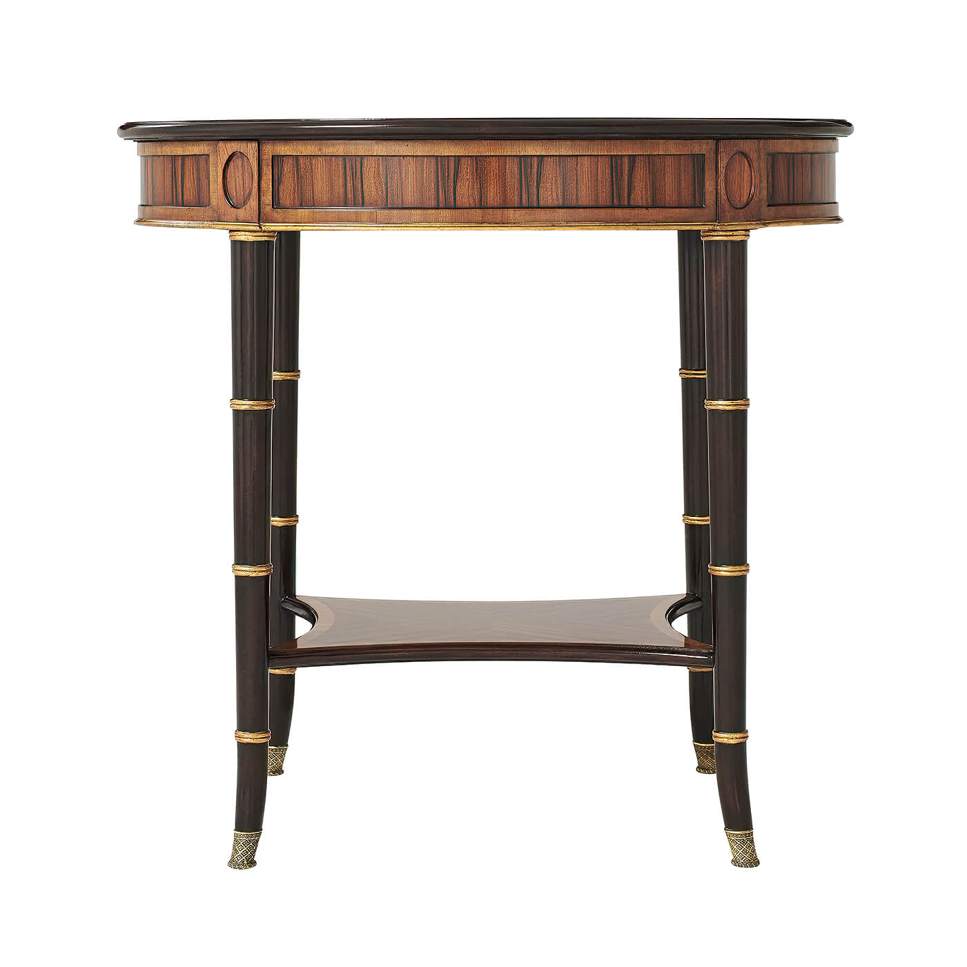Regency oval side table, front view, intricate leg details.