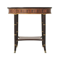 Regency oval side table, front view, intricate leg details.