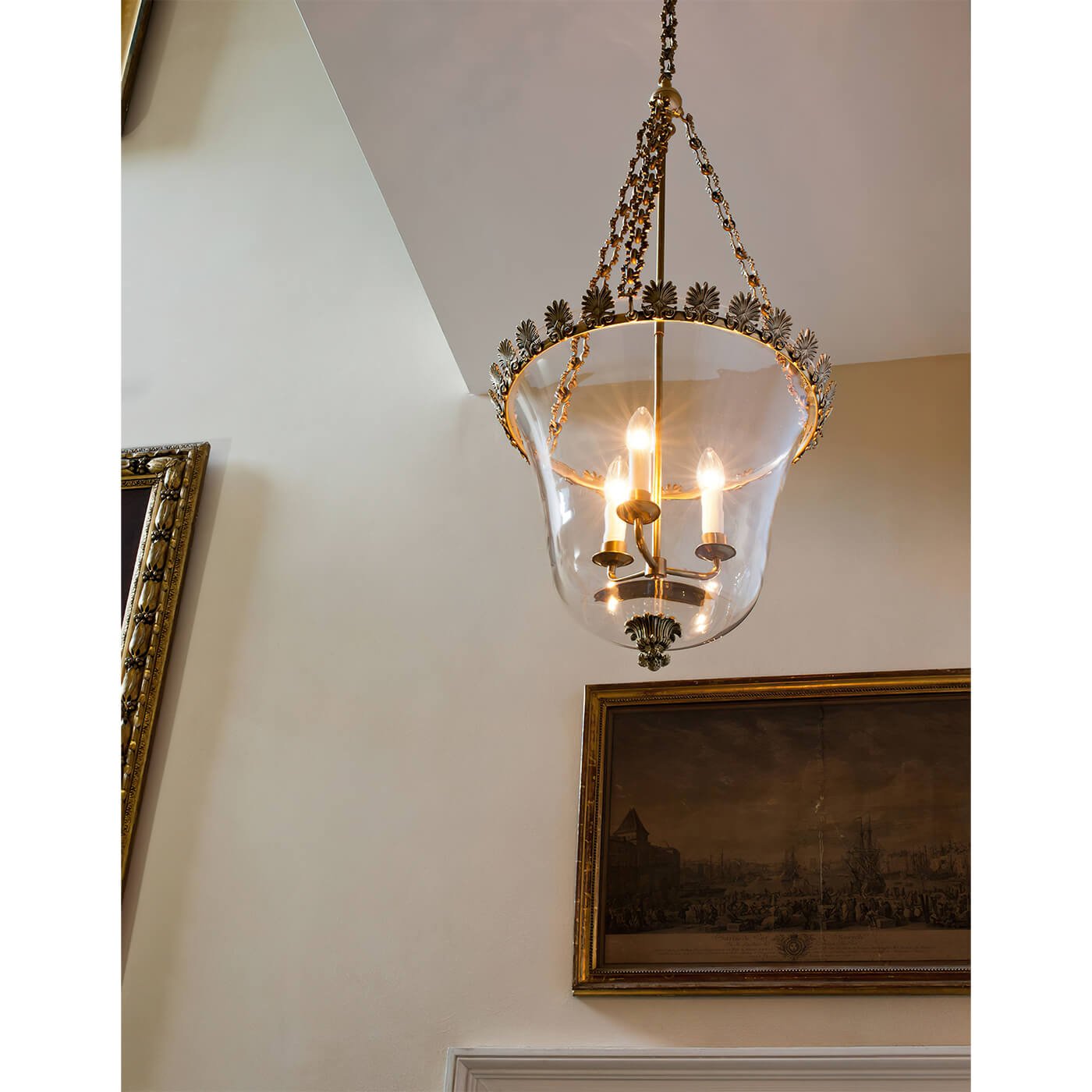 Regency Palmette Cloche Lantern displayed in ceiling interior view