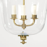 Three-light setup of Regency Palmette Cloche Lantern, glass enclosure