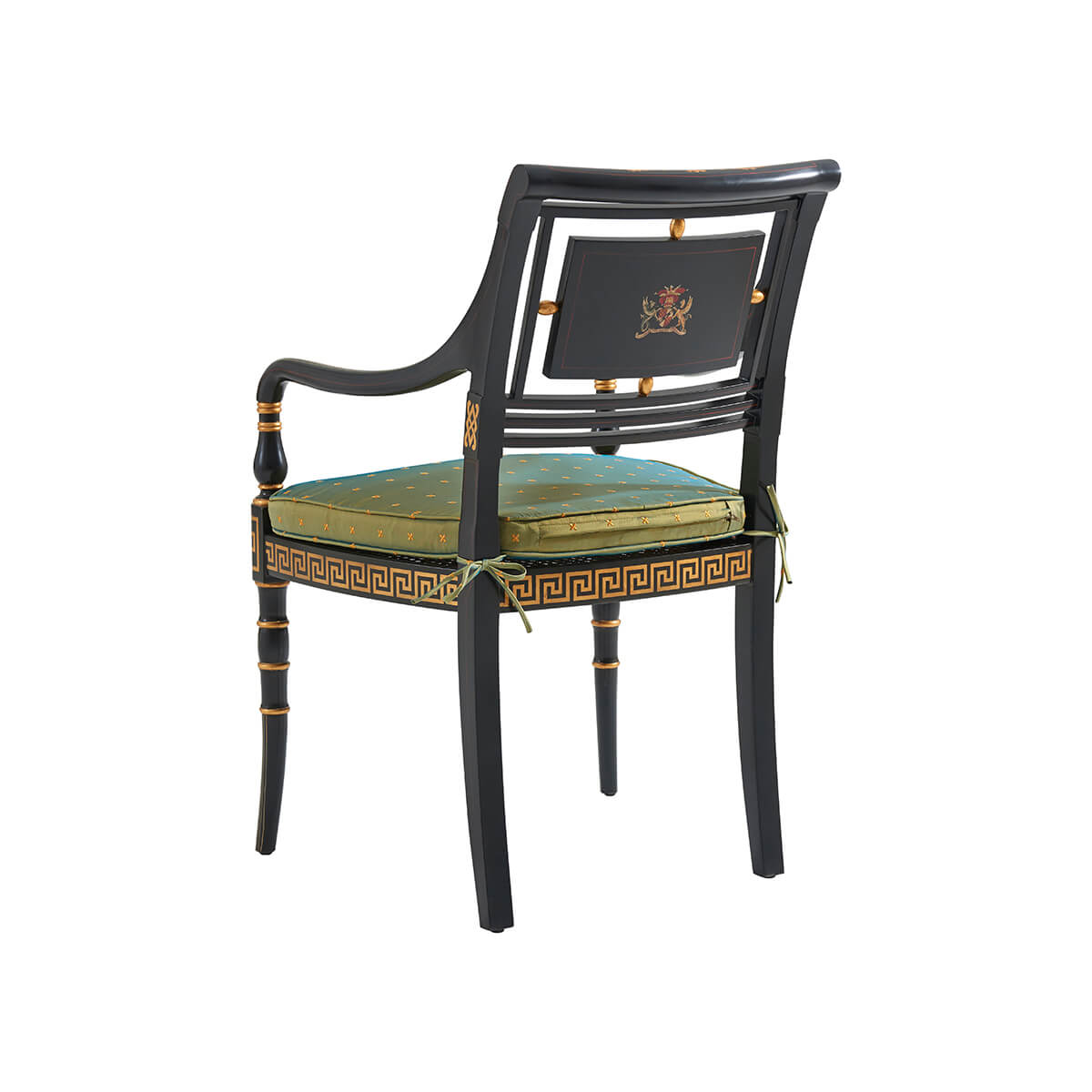 Back view of Regency parcel gilt armchair details.