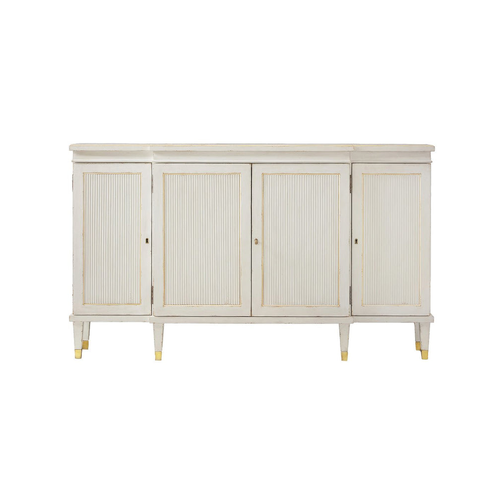 White Regency credenza front view, doors closed, classic design.