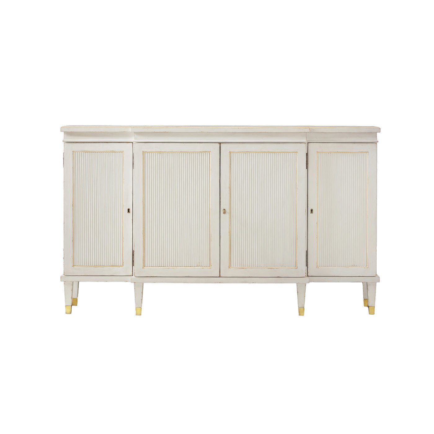 White Regency credenza front view, doors closed, classic design.