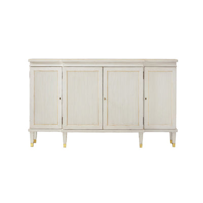 White Regency credenza front view, doors closed, classic design.