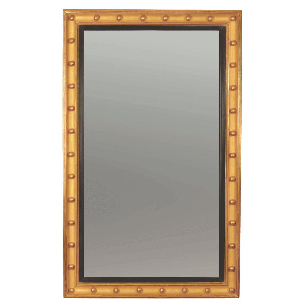 Rectangular mirror with decorative gold frame and ball accents.