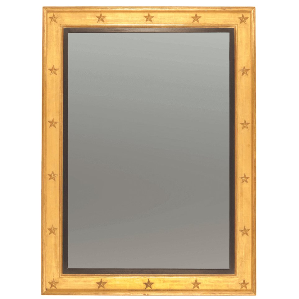 Star-decorated Regency pier mirror with gold frame.