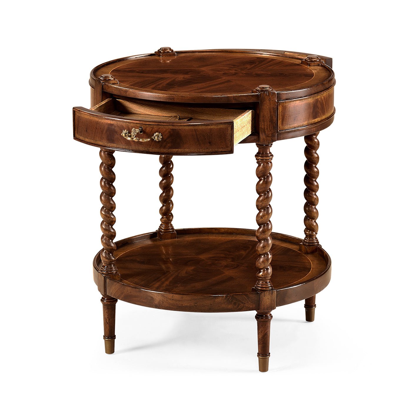 Side table with open drawer detail.