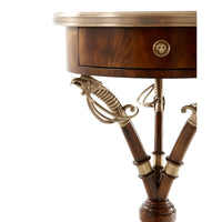 Regency table drawer with detailed sabre handle, close-up view