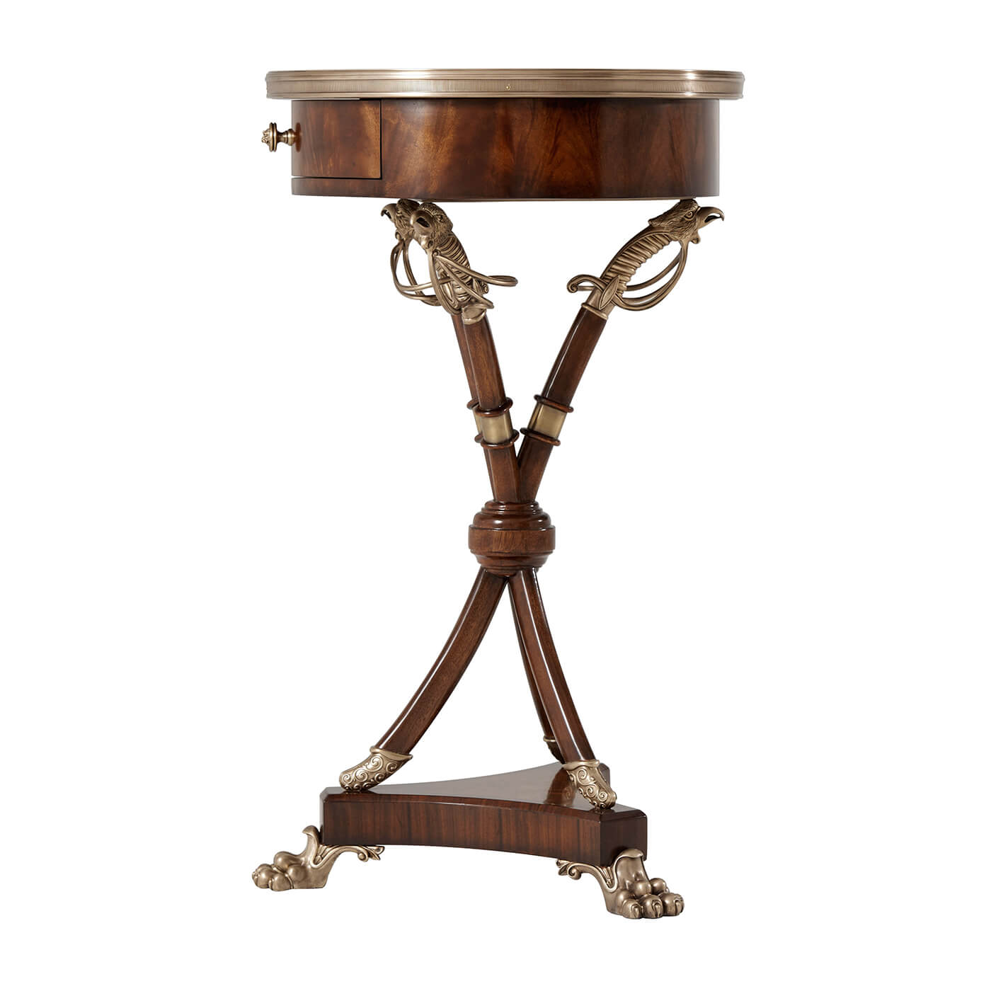 Side profile of Regency table, detailed sabre legs