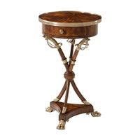 Regency sabre leg side table with drawer, front view