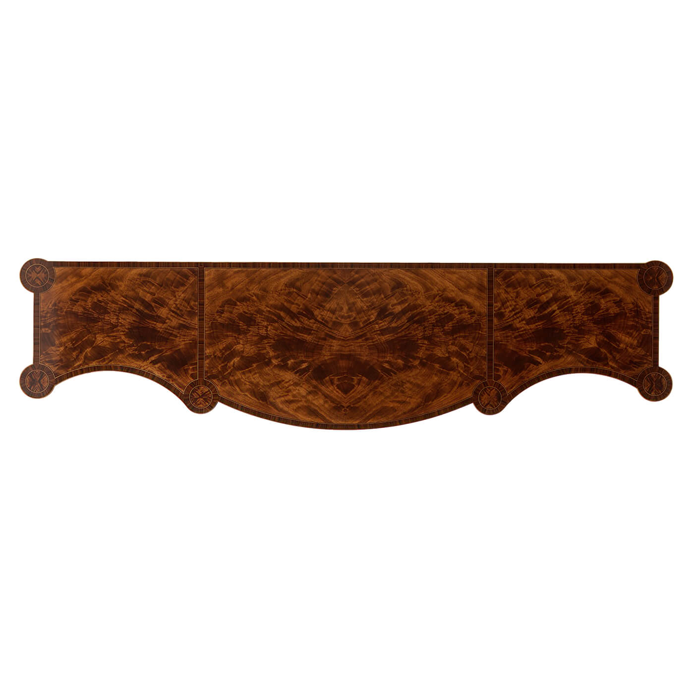 Top view of mahogany sideboard, detailed wood grain.
