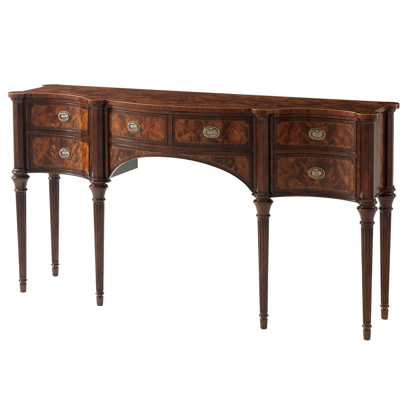 Mahogany sideboard, front view, elegant serpentine design.