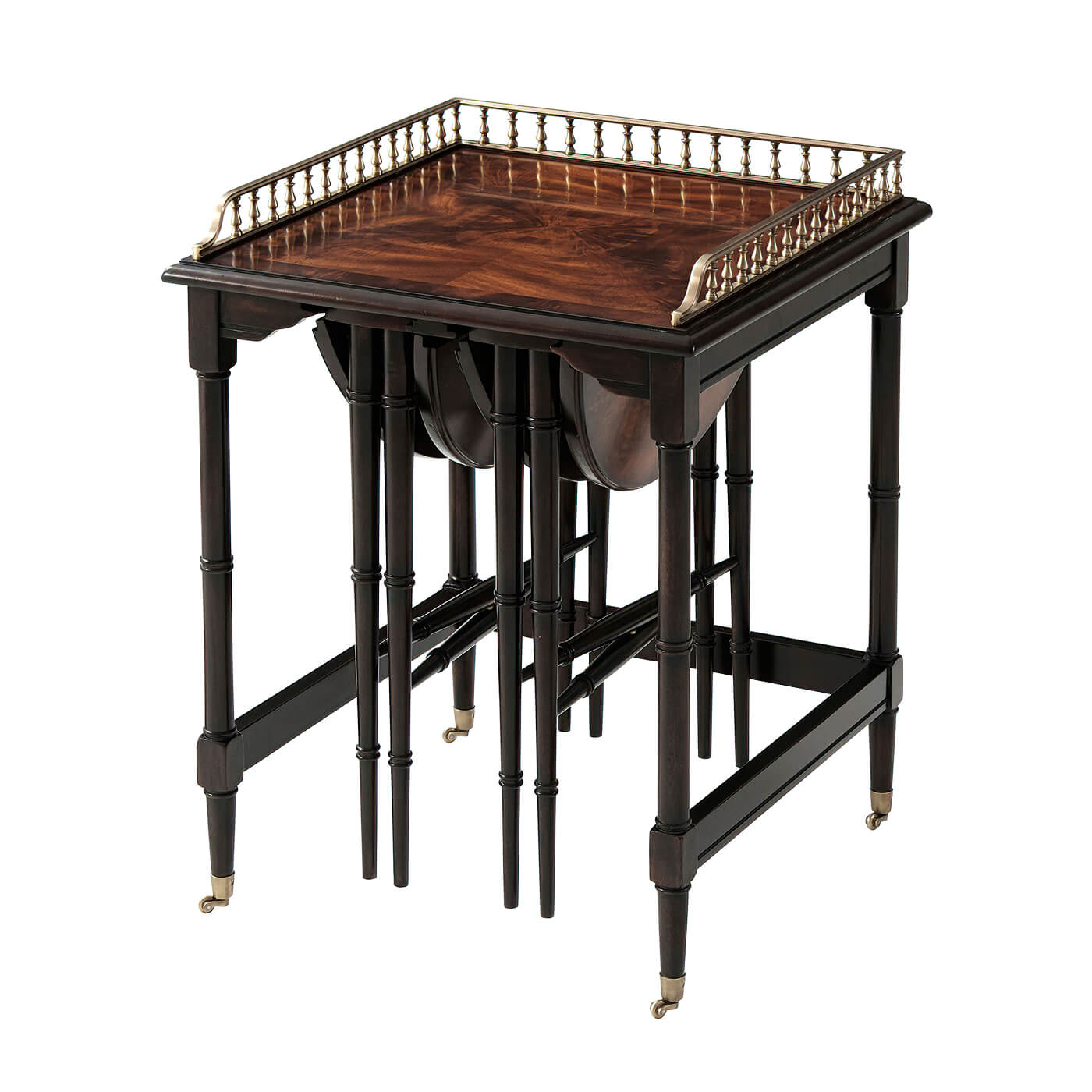 Stacked nesting side tables with railing detail.