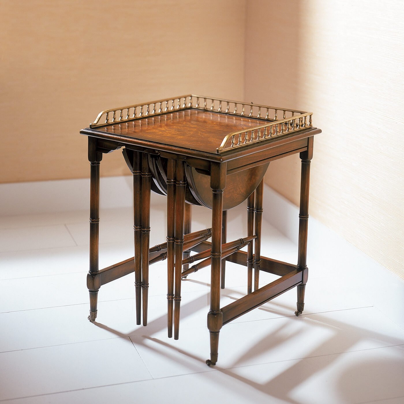Regency style side tables stacked with natural lighting.