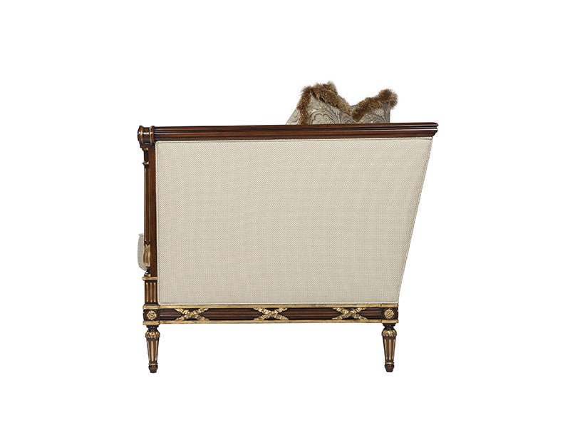 Side view of Regency sofa, highlighting wooden frame detail.