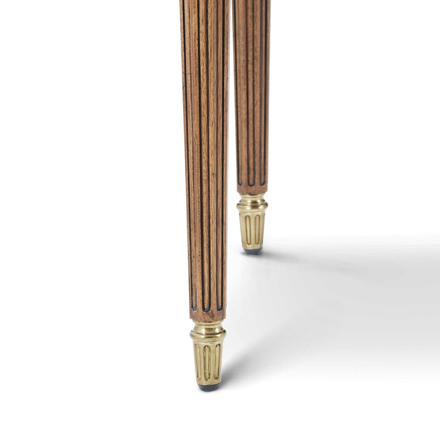 Regency Square Side Table, leg detail, brass capped feet.