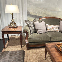 Regency Square Side Table, next to sofa, cozy ambiance.