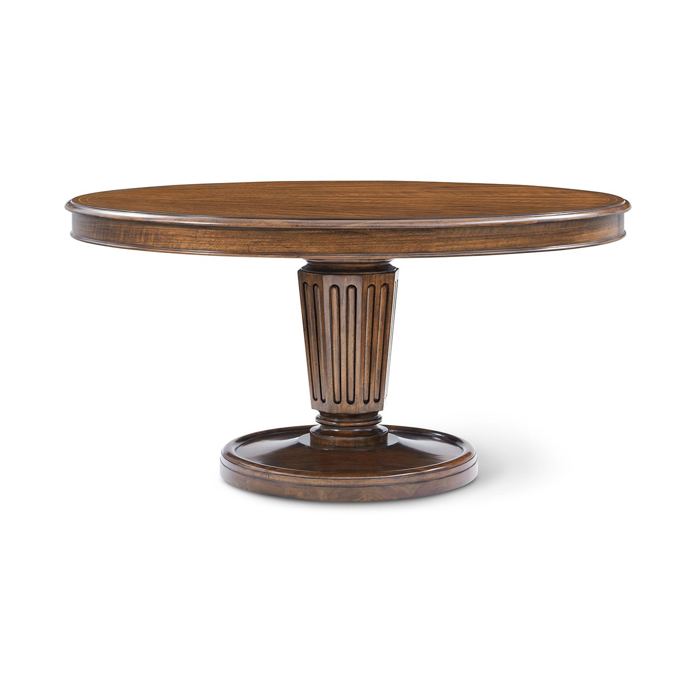 Side profile of wooden dining table.