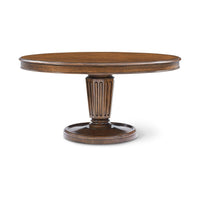 Side profile of wooden dining table.