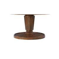 Pedestal base, detailed side view of dining table.