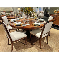 Dining table set for six, overhead view.