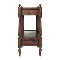 Regency style antiqued console table, side profile view.