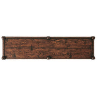 Regency style antiqued console table, top view.