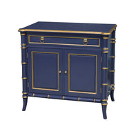 Blue Regency style bedside table with drawer.
