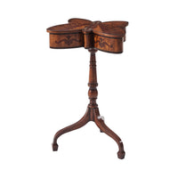 Butterfly-shaped wooden accent table with intricate inlay design.