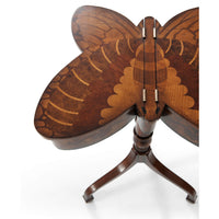 Overhead view of open butterfly table on pedestal base.