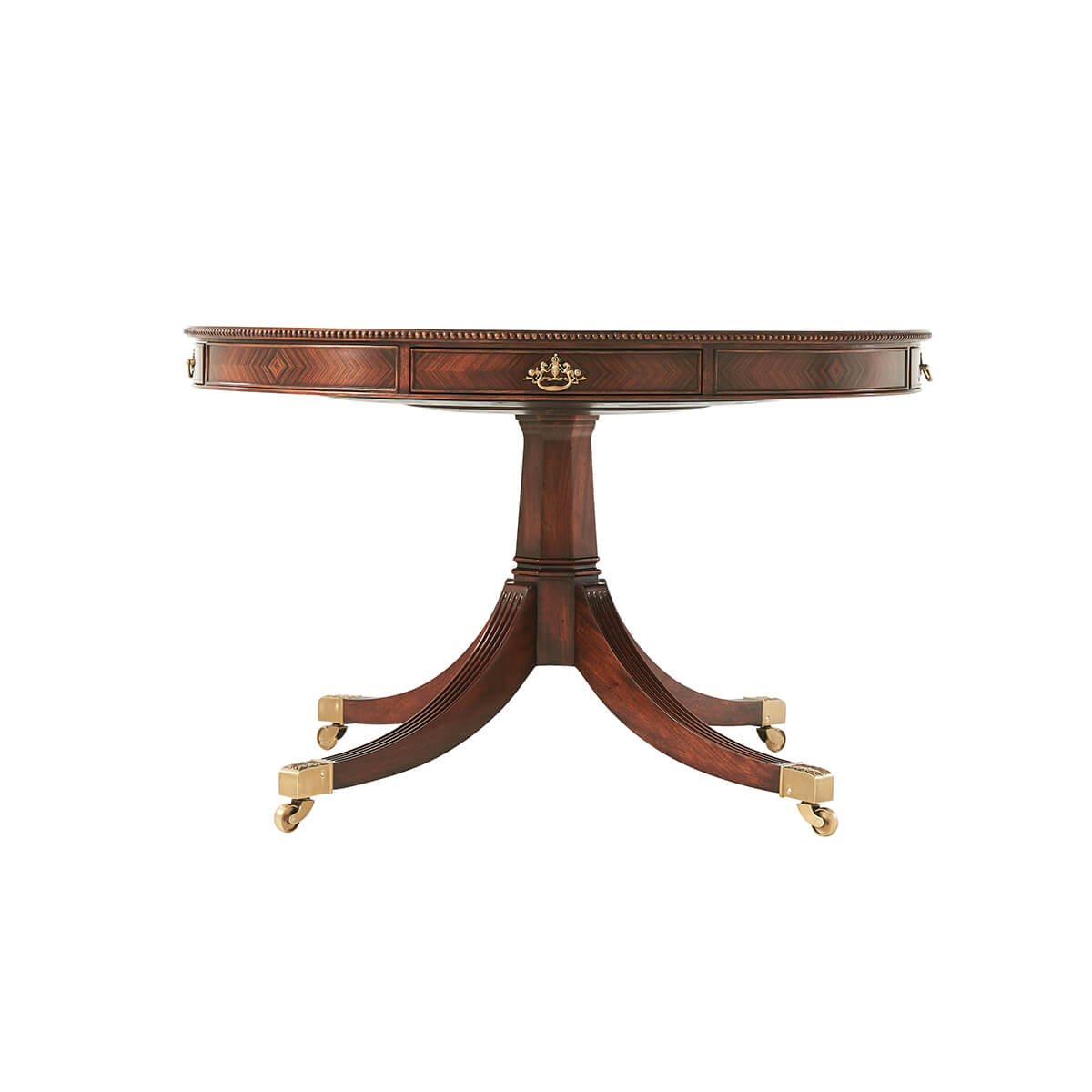 Side view Regency style center table, intricate design.