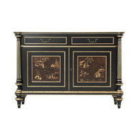 Front view of Regency style chinoiserie cabinet with closed doors.