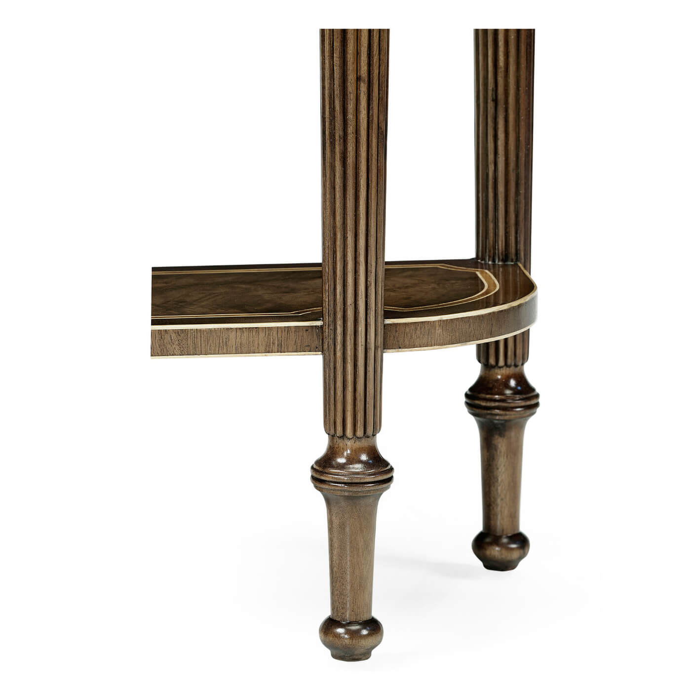 Table leg detail, Regency style console with wood finish.