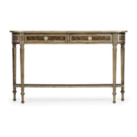 Regency console table, straight front view, dual drawers visible.