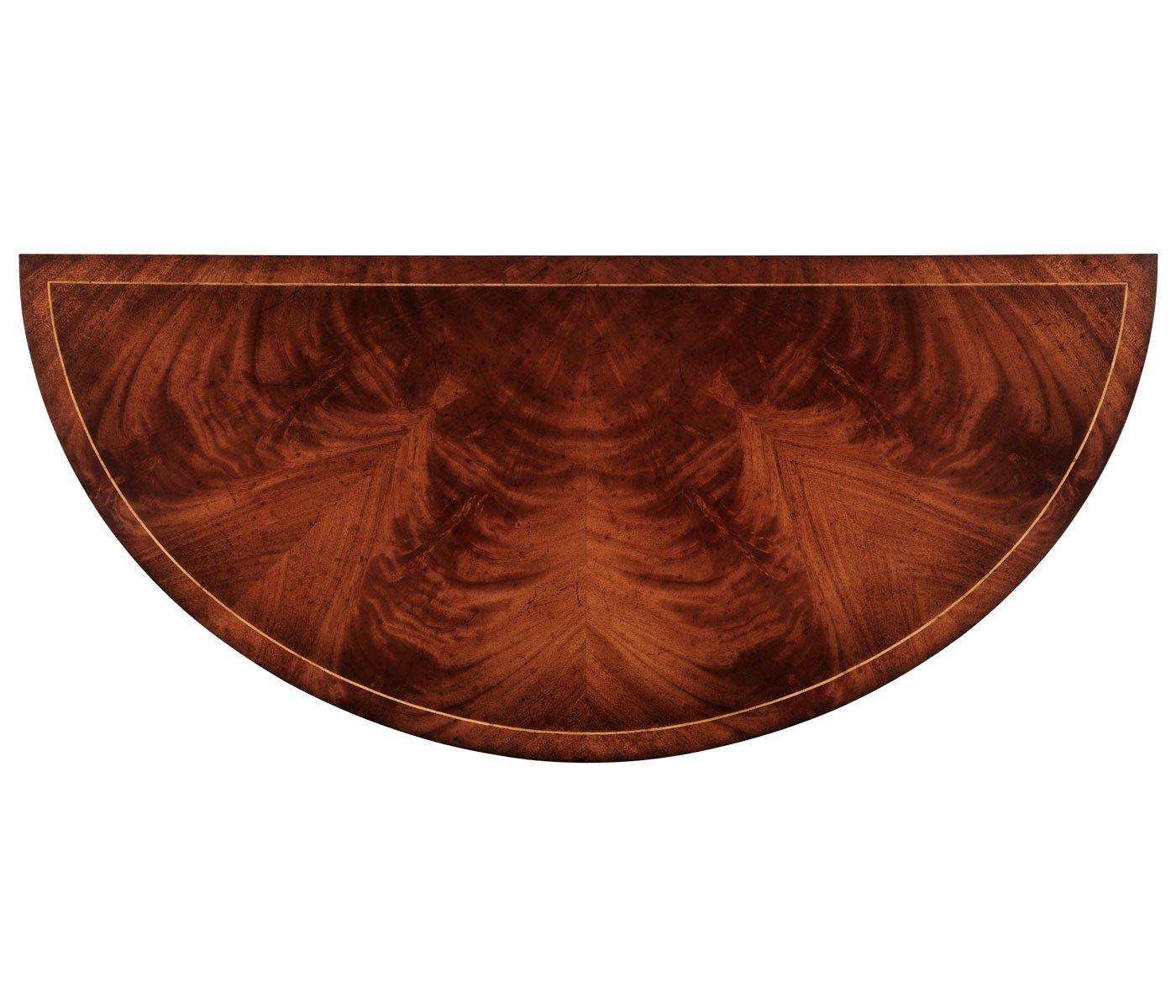 Demilune chest, bird's-eye view of top wood pattern.