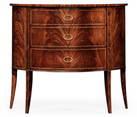 Demilune chest, front view, showing detailed wood grain.