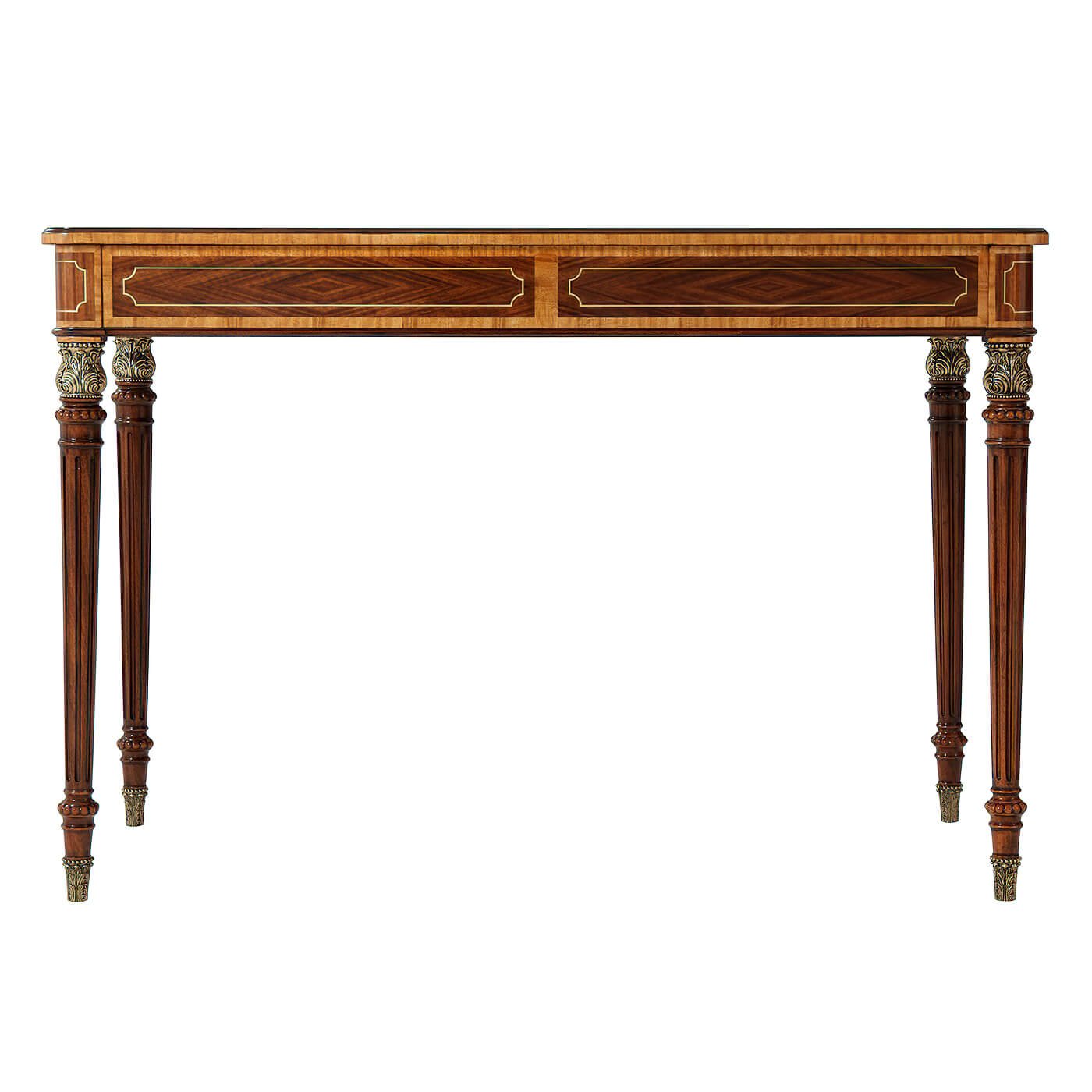 Full frontal view of Regency style desk, elegant craftsmanship.
