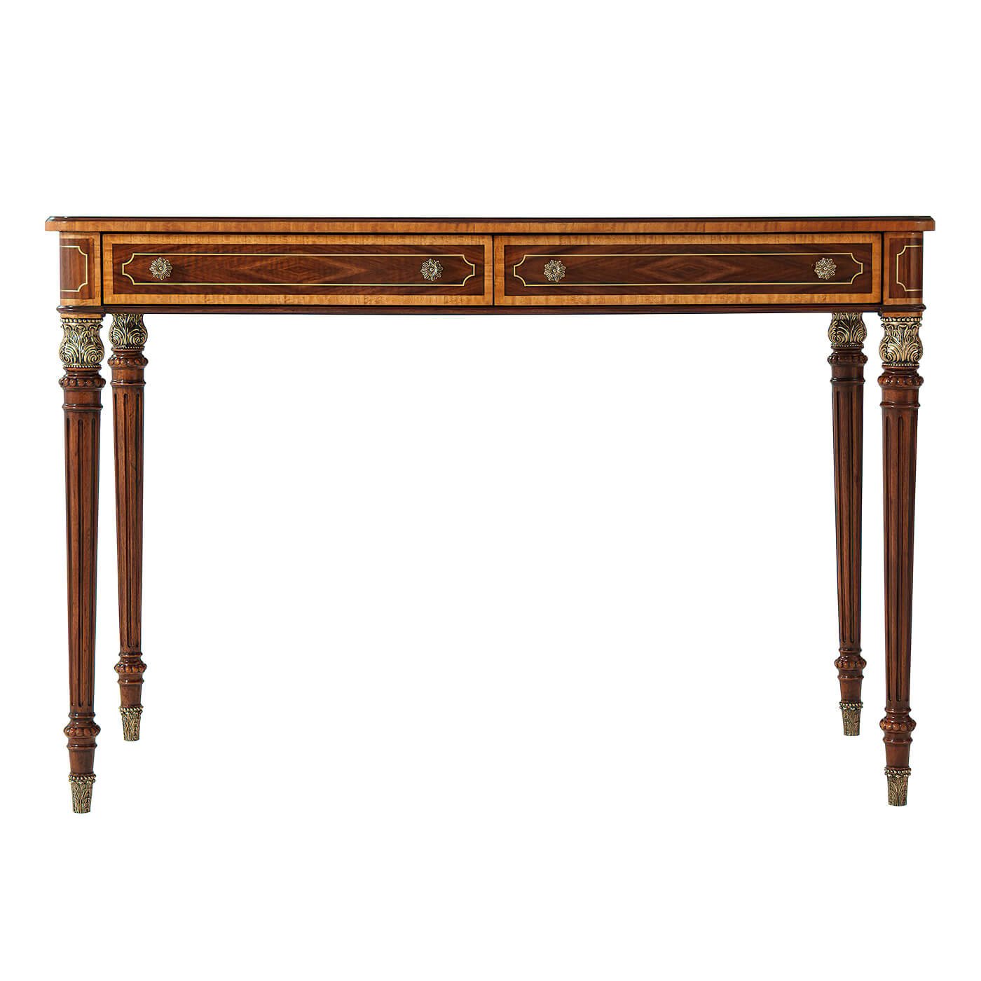 Front view of Regency style desk, two drawers visible.