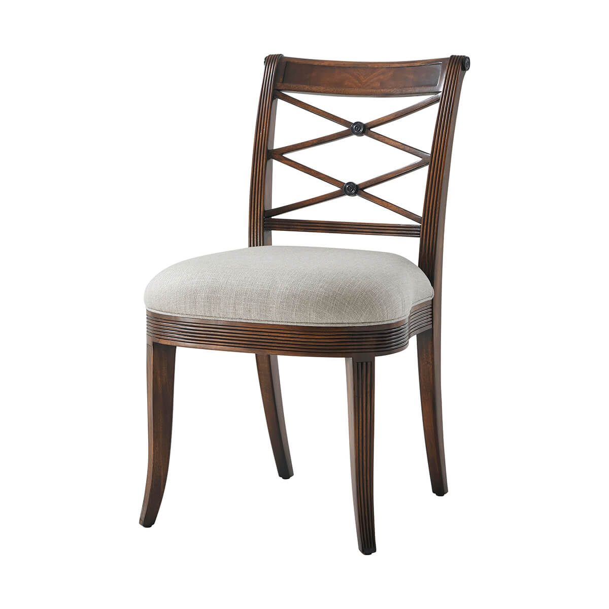 Front view of Regency style dining side chair.
