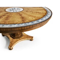 Side detail of regency table with decorative border.