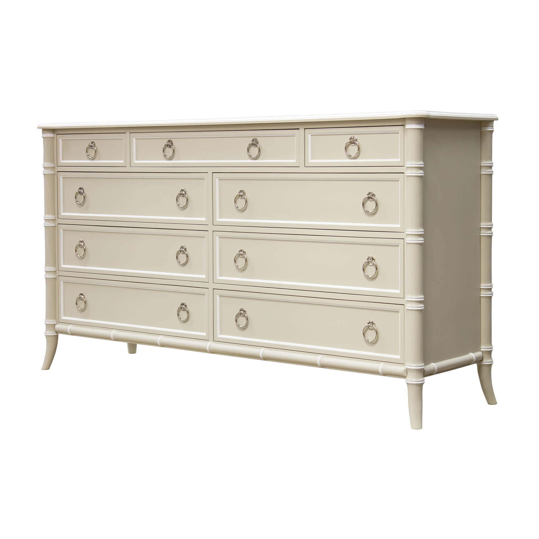 White Regency style double dresser with ring pulls.