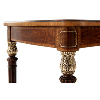 Decorative leg detail on Regency style end table, close-up.