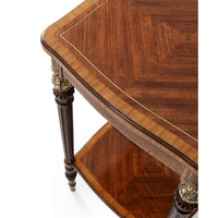 Close-up, Regency style table top, wood grain detail.