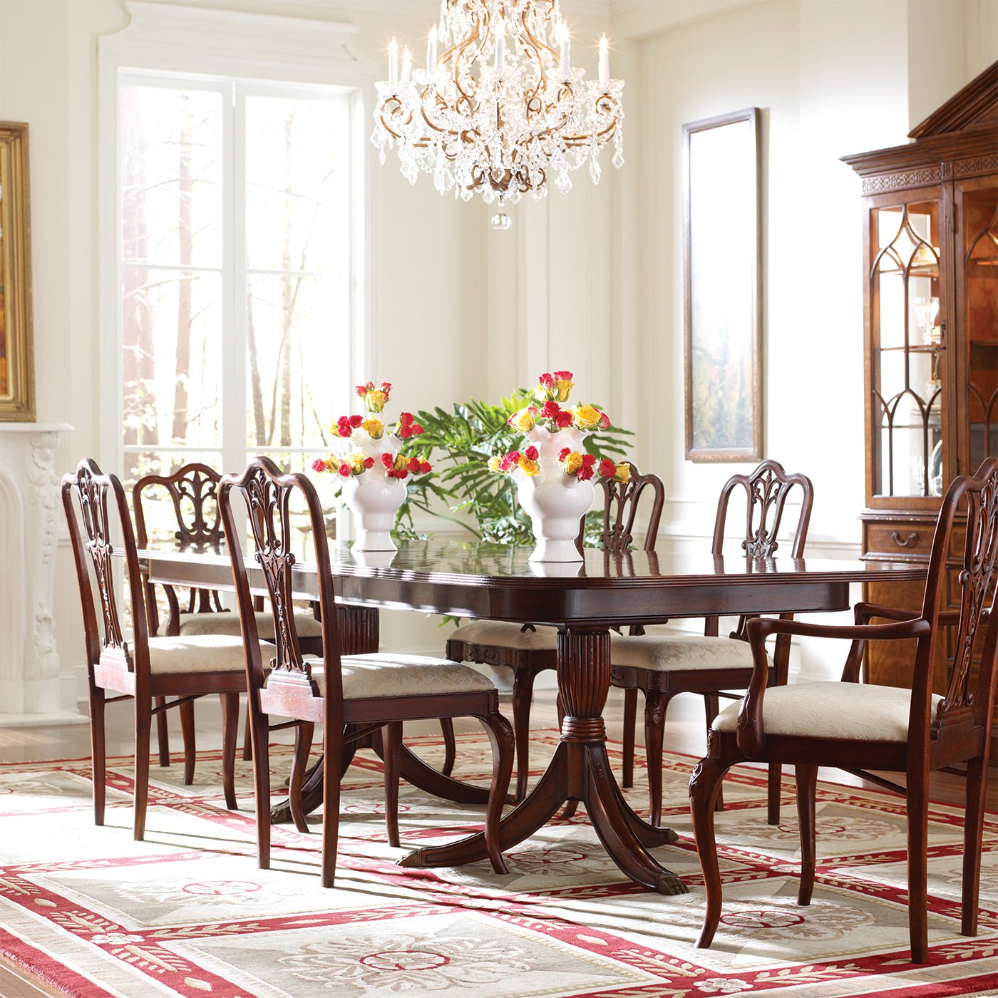 Regency dining table in elegant dining room setting.