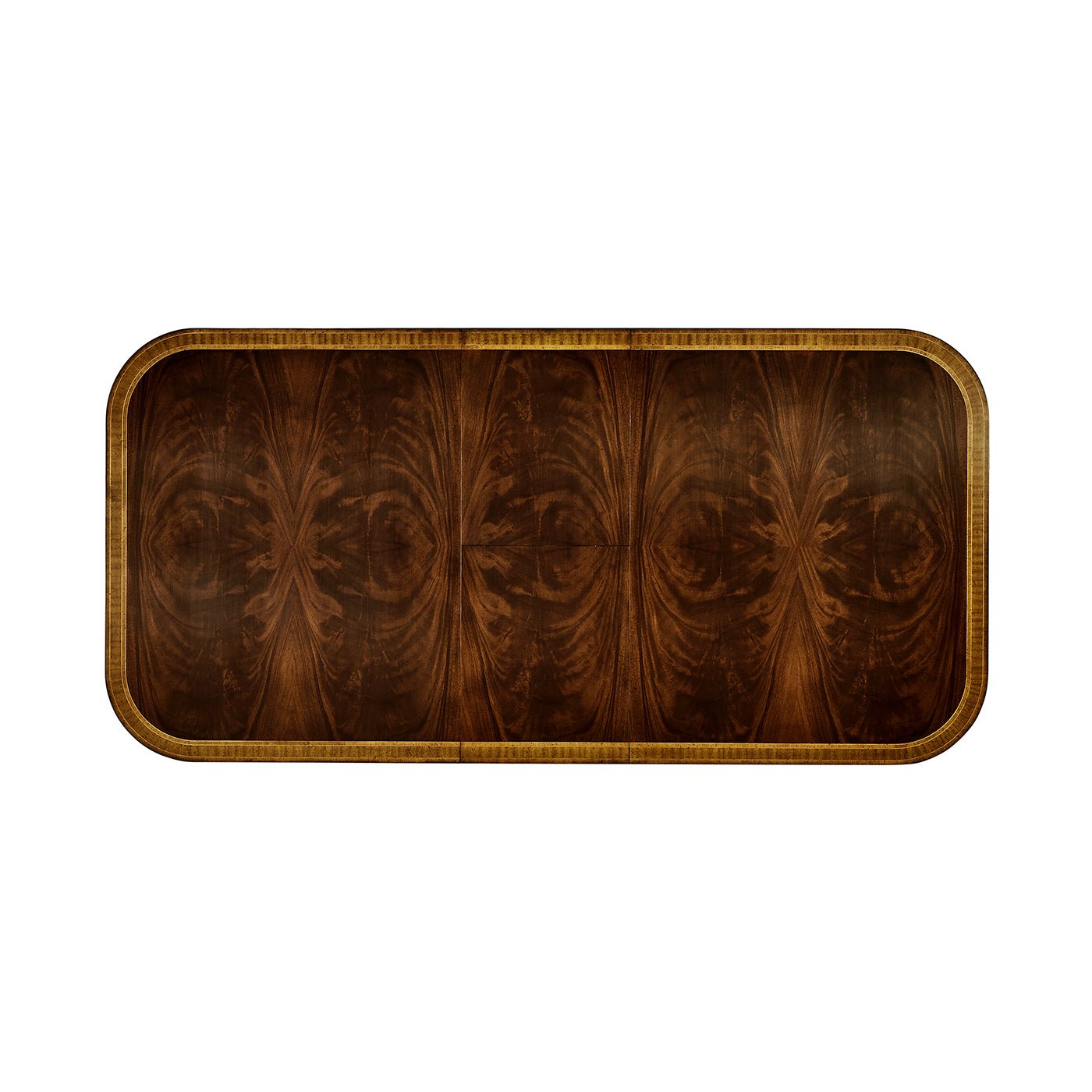 Regency table top extended view with rich woodgrain.
