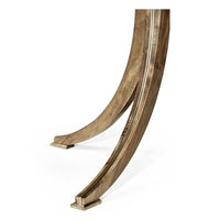 Close-up of curved leg on regency style dining table.