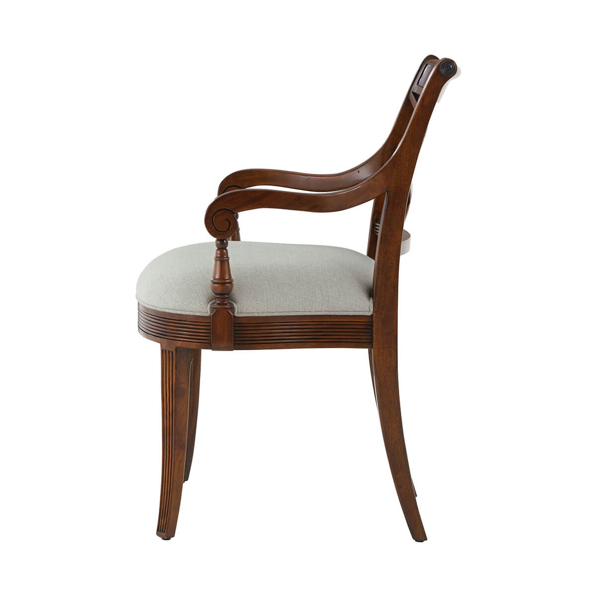 Side view of Regency style mahogany armchair.