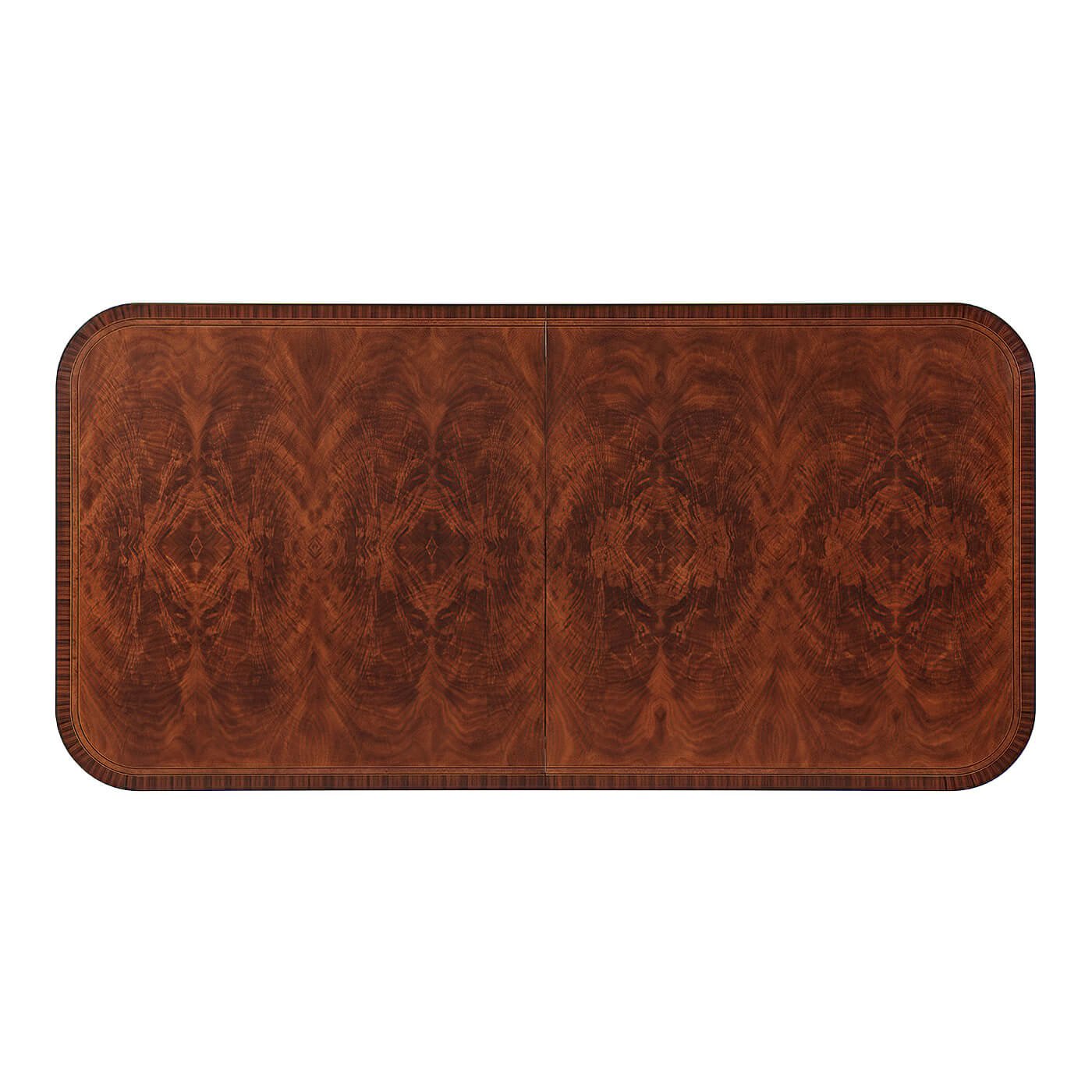 Top view of mahogany dining table with wood grain detail.