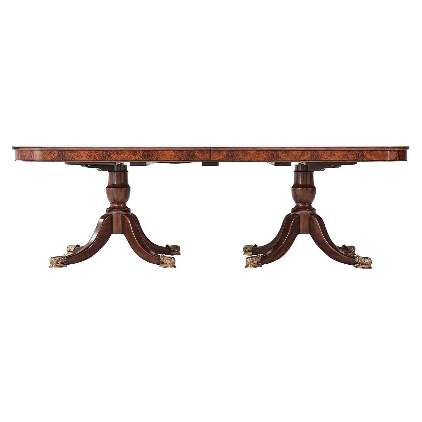 Side view of mahogany table showcasing pedestal design.