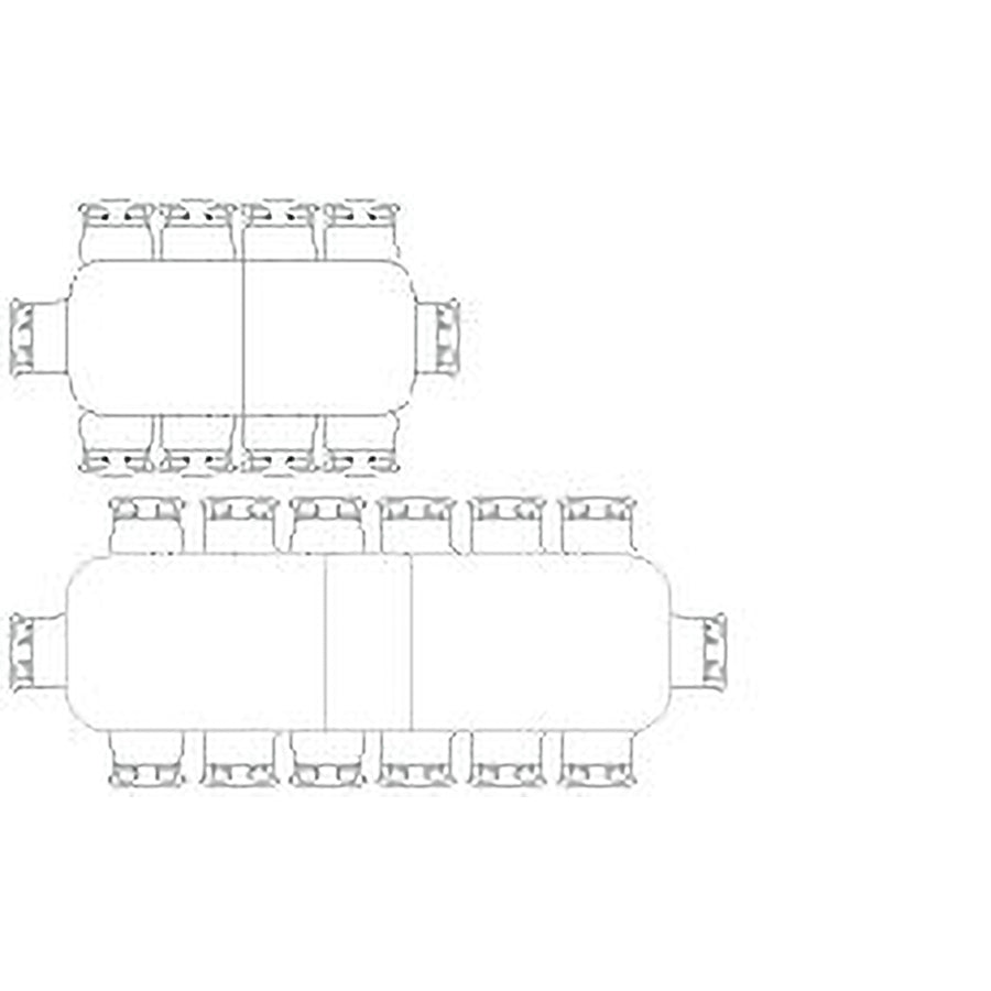 Diagram of mahogany dining table seating arrangement options.